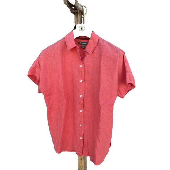 Tommy Bahama Tops - Womens Tommy Bahama XS Red Linen Short Sleeve Button Front Shirt Top Blouse